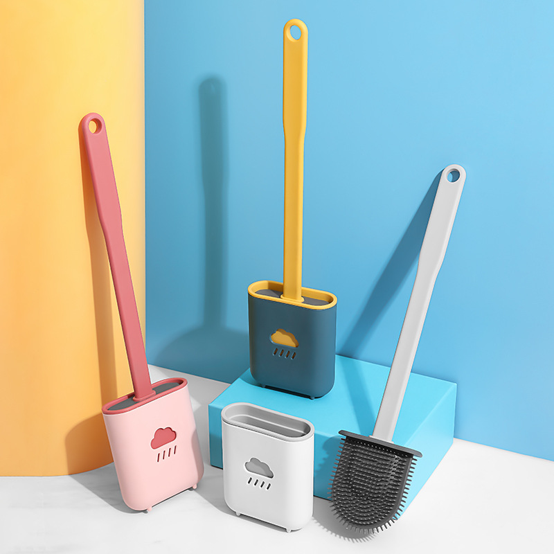Silicone Toilet Brush Wc cleaner toilet brush with holder Flat Head Flexible Soft Bristles Brush Bathroom Accessory Gap Cleaning