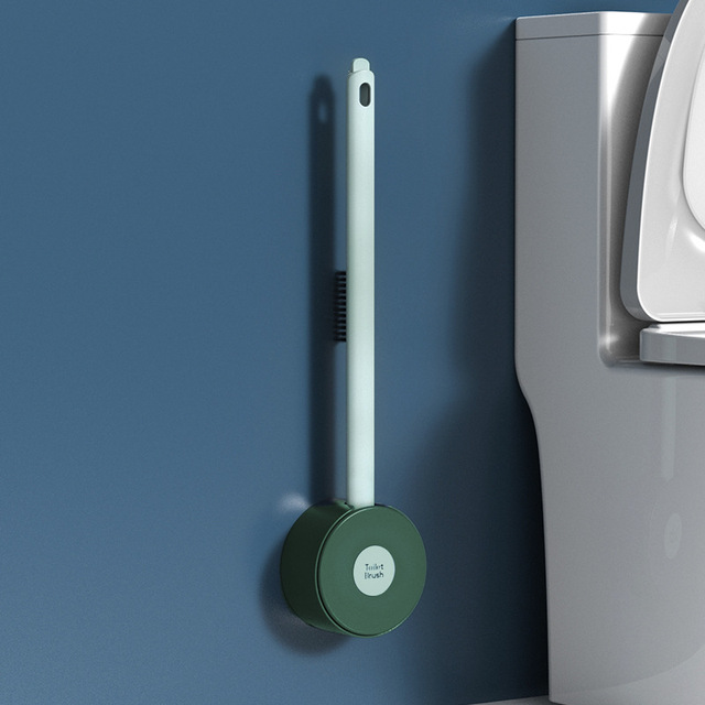 Toilet Brush and Holder Kit Silicone Head Brush Wall-Mounted Cleaning Tools with Dual Brushes Home Bathroom Accessories Set