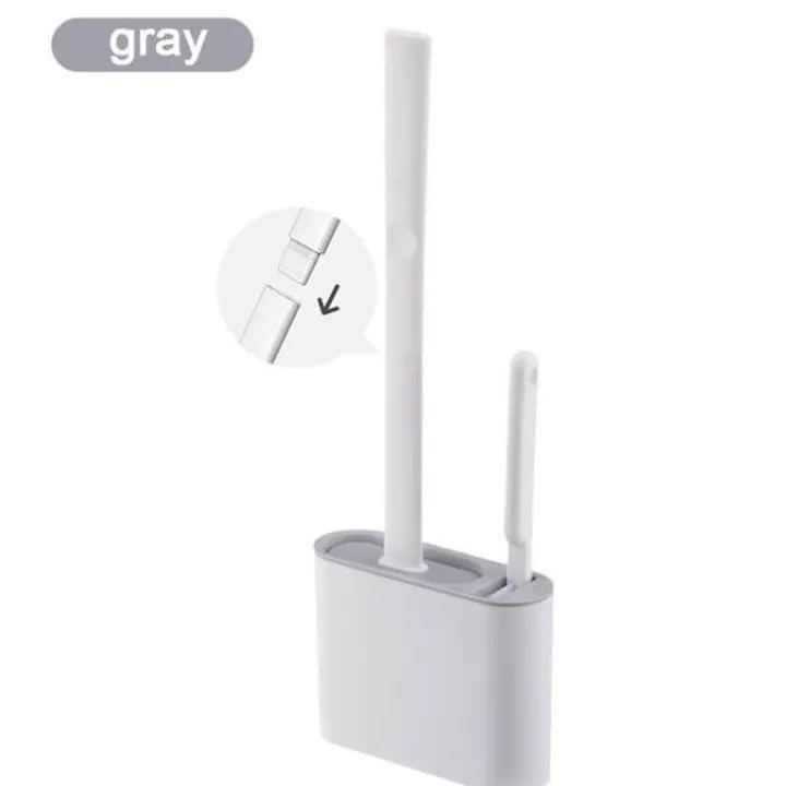 Flat Toilet Brush With Holder Set Long Handled TPR Silicone Cleaner Brushes White Grey Wall Mounted Wc Bathroom Accessories