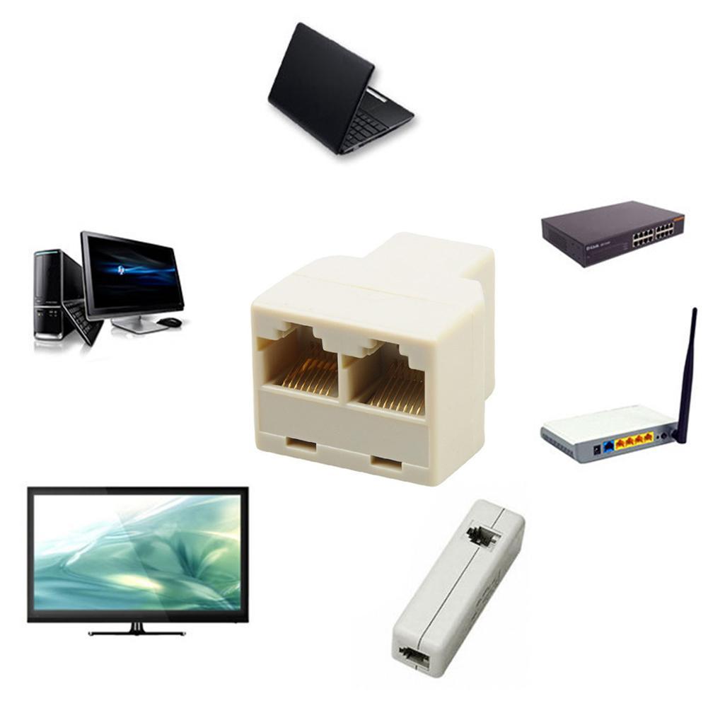 RJ45 Splitter Adapter 1 to 2 Dual Female Port CAT5/6 LAN Ethernet Sockt Network Connections Splitter Adapter P15 Adapter White