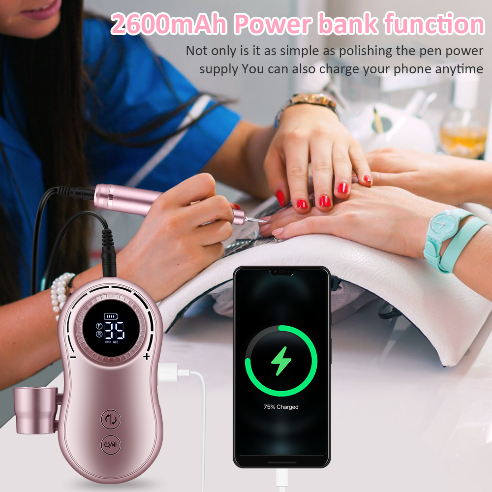 Nail Drill Machine LCD Display Portable Rechargeable for Manicure Pedicure Tools Professional Nail Equipment
