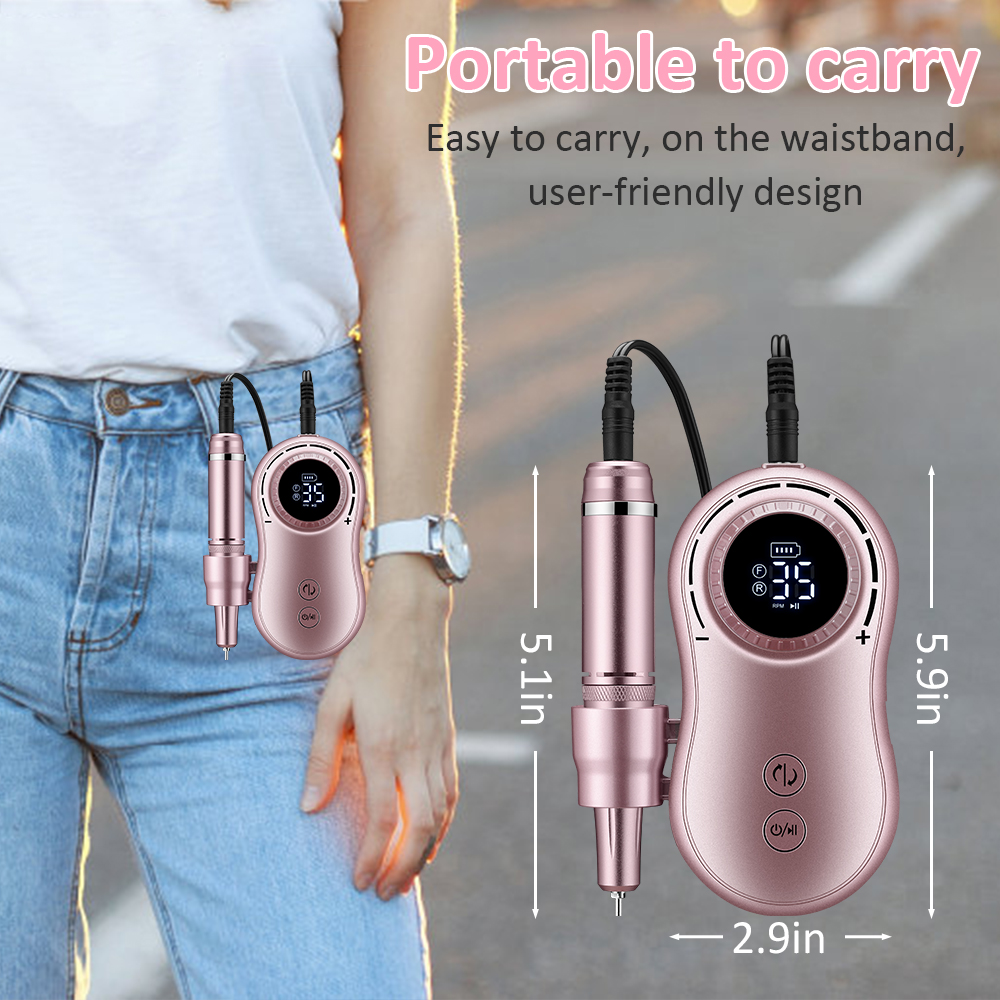 Nail Drill Machine LCD Display Portable Rechargeable for Manicure Pedicure Tools Professional Nail Equipment