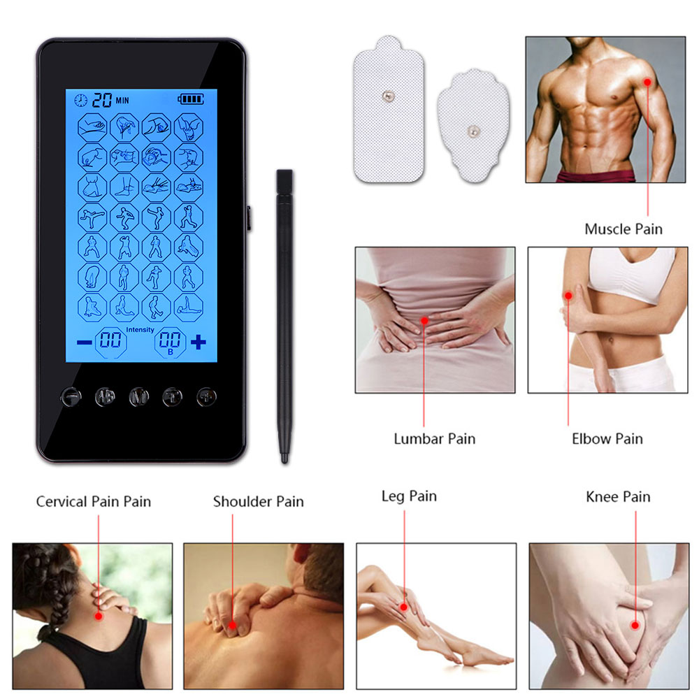 28 Modes Digital Electric Pulse Tens Machine Body Massager LCD Touch Screen Dual Output Massage EMS Therapy Stimulation Devices