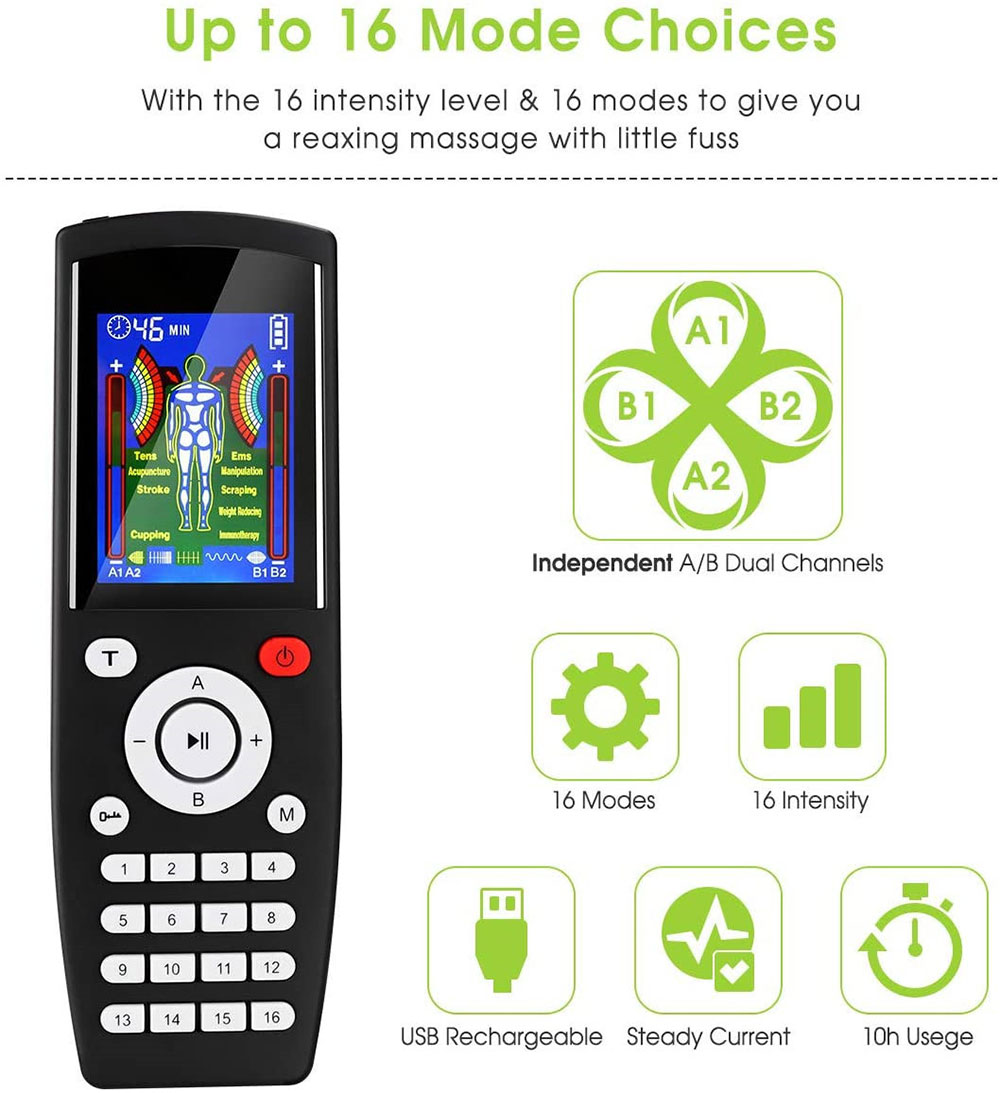 16 Modes TENS Acupuncture Therapy Body Massager 4 Channel Electric EMS Muscle Stimulator Pulse Physiotherapy Machine Pain Relief