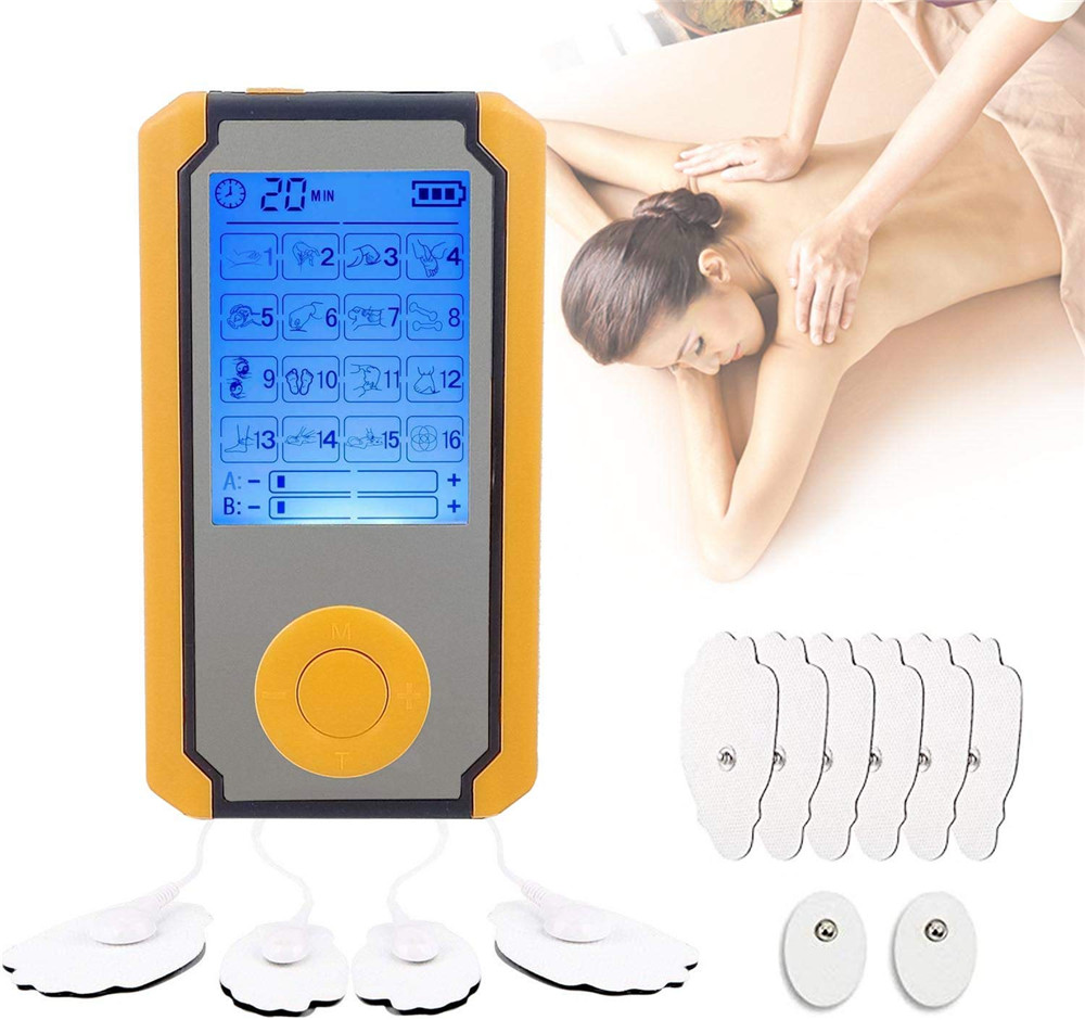 16 Modes Electric Pulse TENS Unit Low Frequency Physiotherapy Device Full Body Massager with 4 Electrode Pads for Pain Relief