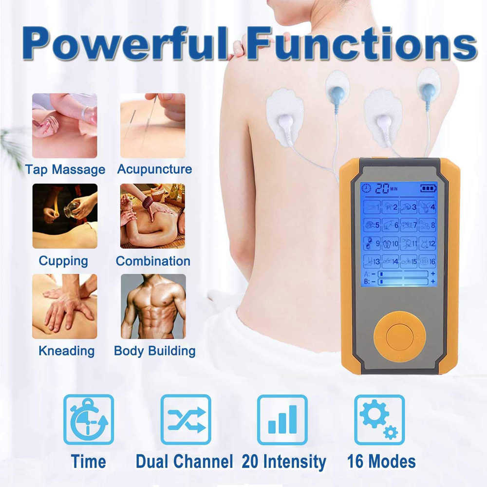16 Modes Electric Pulse TENS Unit Low Frequency Physiotherapy Device Full Body Massager with 4 Electrode Pads for Pain Relief