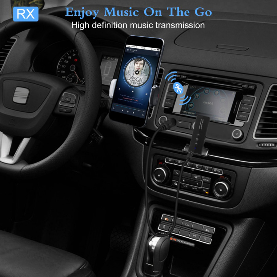Bluetooth 5.0 Transmitter Receiver 3.5 3.5mm Aux Jack Stereo Music Audio Wireless Adapter for TV PC Car Kit with Control Button