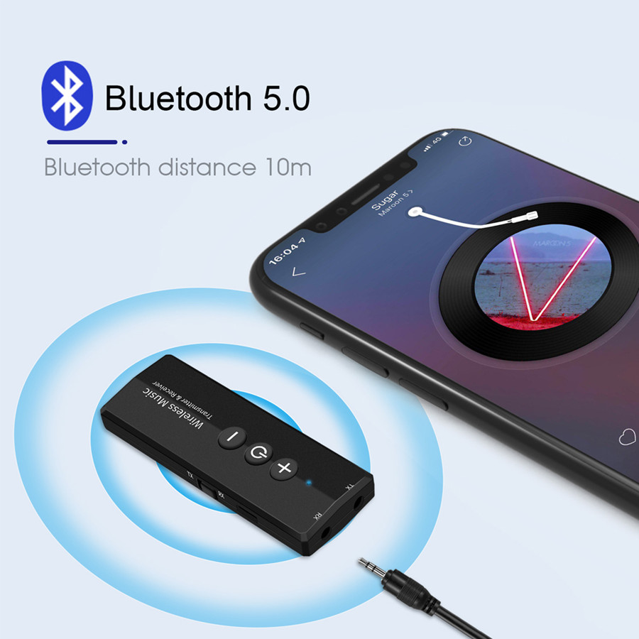 Bluetooth 5.0 Transmitter Receiver 3.5 3.5mm Aux Jack Stereo Music Audio Wireless Adapter for TV PC Car Kit with Control Button