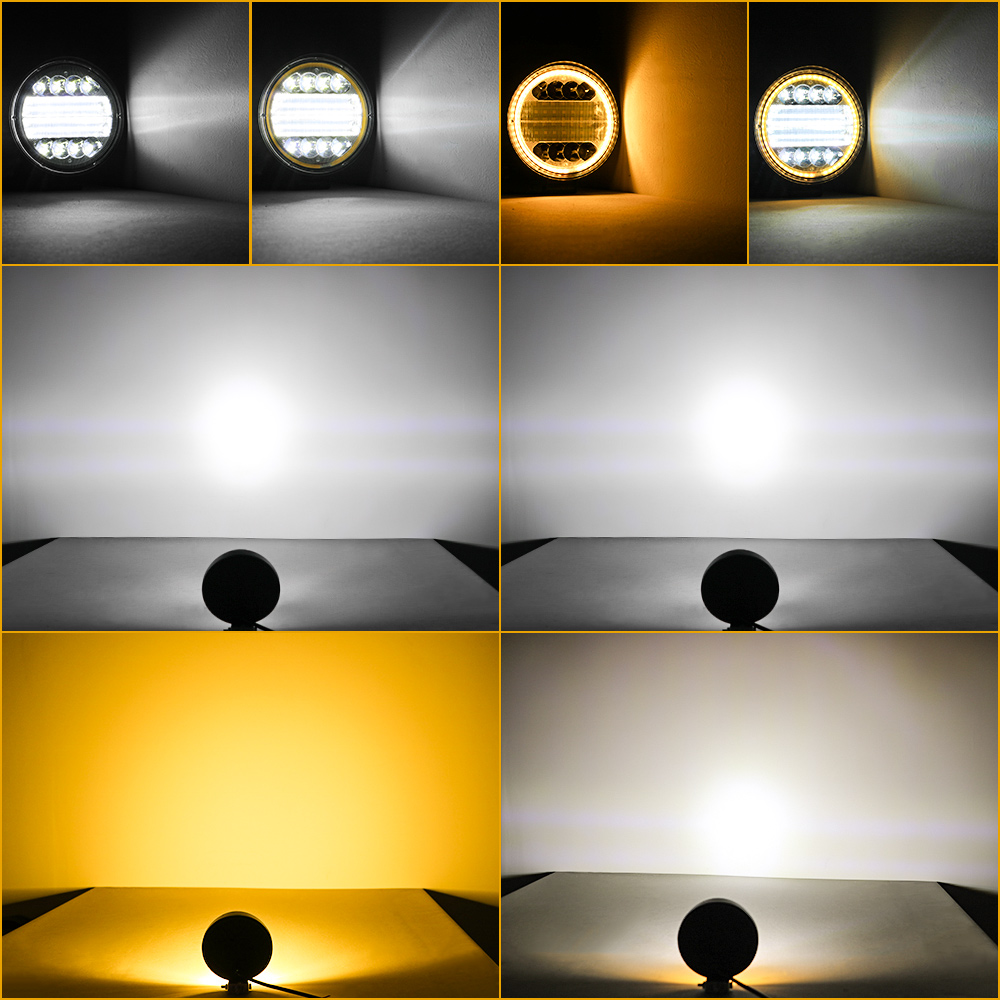 1pc Led Work Light Bar 72W 24 barra Round Spotlight DRL Car Light For led bar offroad SUV ATV Truck Excavator White Amber