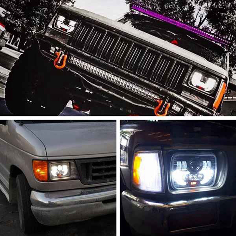 1pc 7 Inch Square Daytime Running Light Car Motorcycle Front Headlight DRL High Low Beam Flood Spotlights LED Work Light