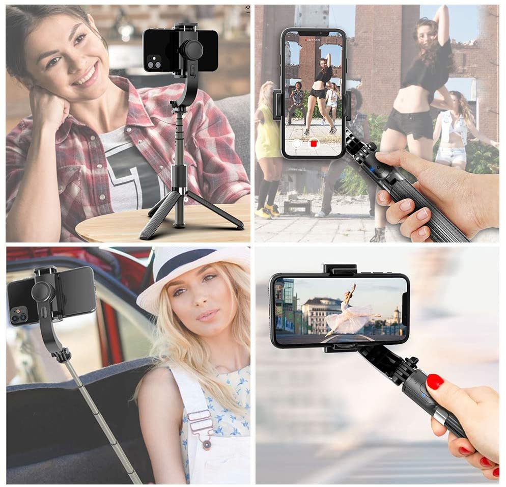 Gimbal Stabilizer, 360° Rotation Selfie Stick Tripod with Bluetooth Wireless Remote, Portable Phone Holder, Auto Balance