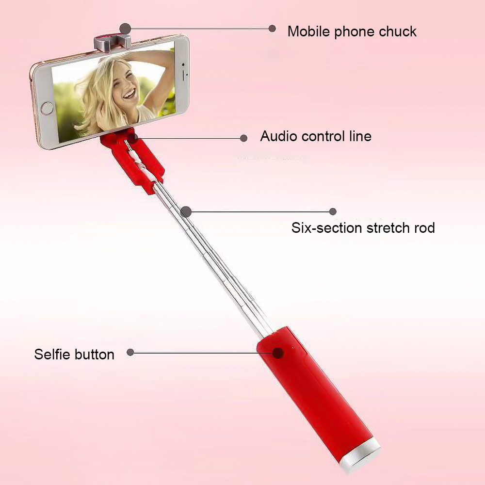 Control Extendable Handheld Wired Selfie Stick With Remote Shutter Button Monopod For Android IOS Phone