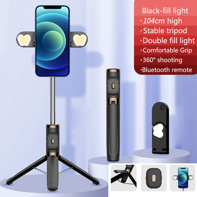 Bluetooth Handheld Smartphone Stabilizer Mobile Phone Selfie Stick with Fill Light Holder Tripod For iPhone Huawei Xiaomi