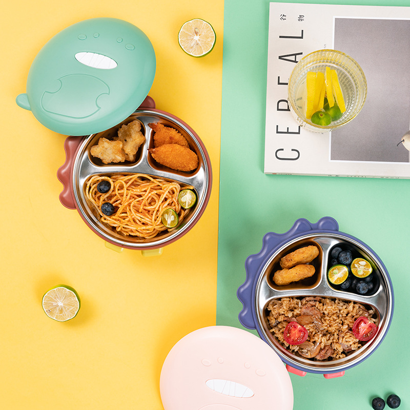 Kitchen & Dining room appliances 316 Stainless Steel Lunch Box for Kids Cartoon Dinosaur Partition Hot Water Insulation Bento Box Food Container