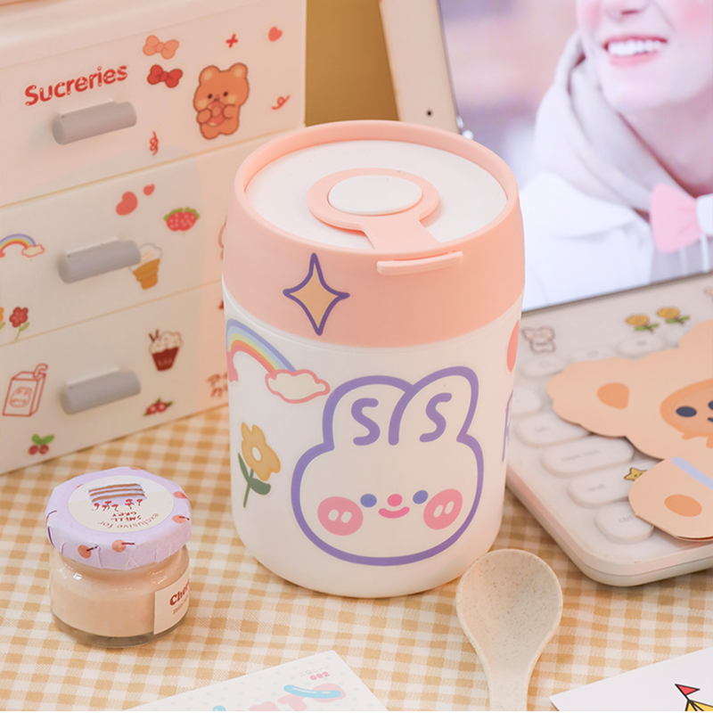 Lunch Box Student Stainless Steel Insulated Thermos Cup Female Portable Bento Box with DIY Sticker Kawaii Food Container Storage