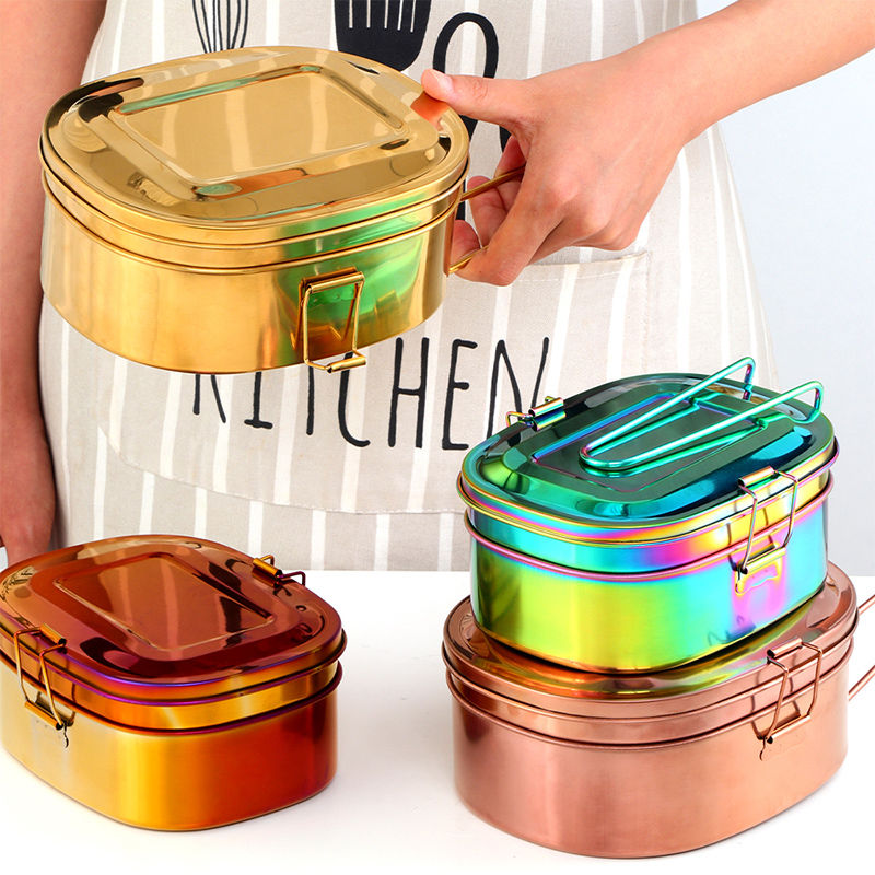 Kitchen & Dining room appliances 304 Stainless Steel Bento Double Layer Picnic Fruits Snacks Food Strong Container Metal Lunch Box