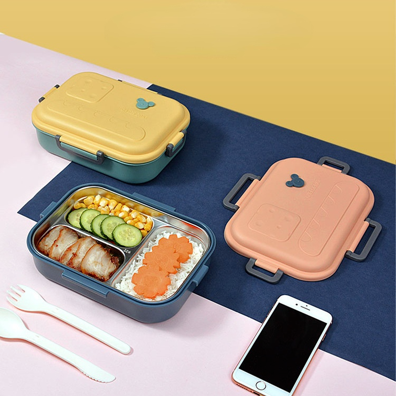 3 Grids Bento Box Stainless Steel Kids Insulated Lunch Box Large-capacity BPA-free Sealed Student Portable Food Container Kitchen Dining room appliances