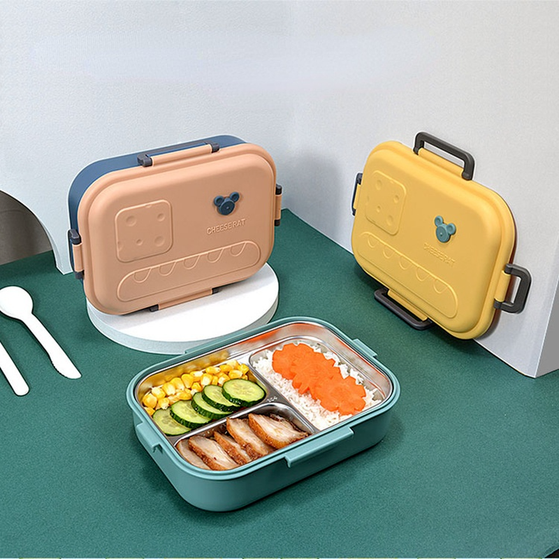 3 Grids Bento Box Stainless Steel Kids Insulated Lunch Box Large-capacity BPA-free Sealed Student Portable Food Container Kitchen Dining room appliances