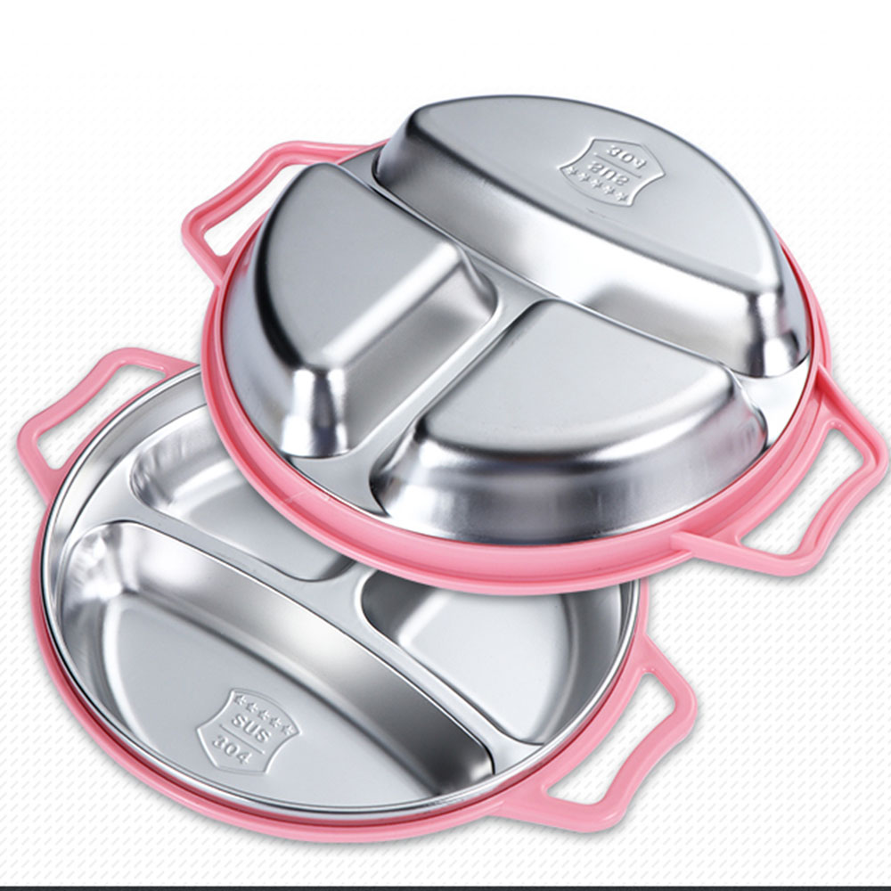 304 Stainless Steel Dinner Plate Lunch Box Canteen Student Work Rice Plate With Lid Children's Plate Bowl Tableware Bento Box