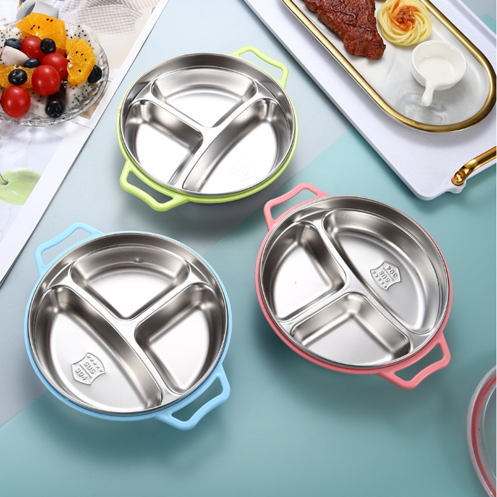 304 Stainless Steel Dinner Plate Lunch Box Canteen Student Work Rice Plate With Lid Children's Plate Bowl Tableware Bento Box