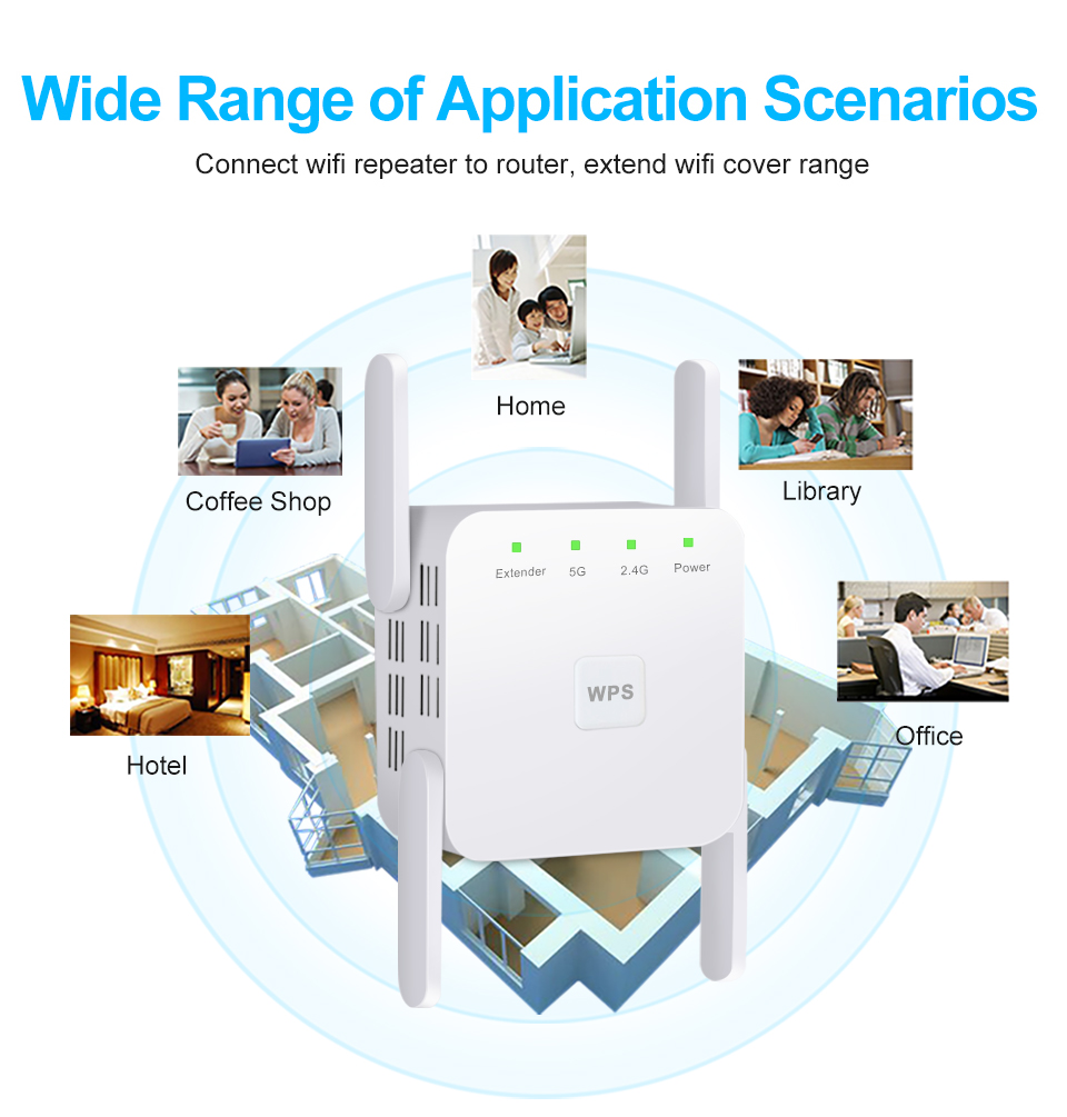 5 Ghz WiFi Repeater Wireless Wifi Extender 1200Mbps Wi-Fi Amplifier 300Mbps Long Range Wi fi Signal Booster 2.4G Wifi Repiter