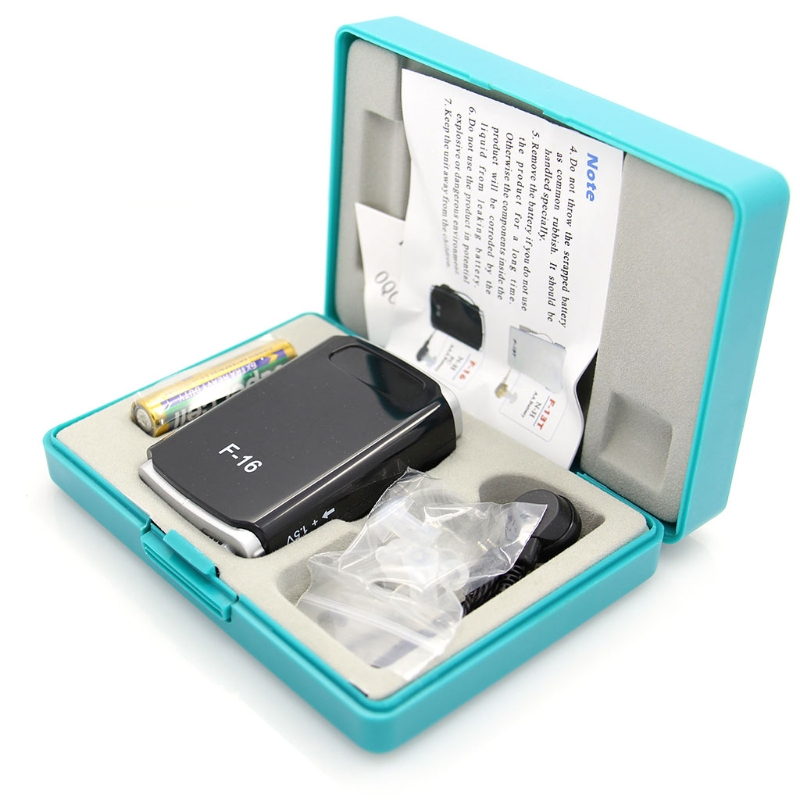 F-16 Pocket High Power Wired Box Mini Hearing Aid Sound Amplifier Receiver Black