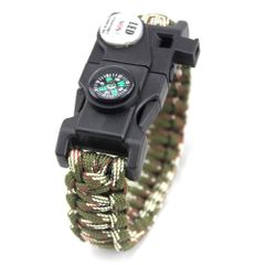 Outdoor Multifunctional Survival Bracelet Paracord Braided Rope Men Camping EDC Tool Emergency SOS LED Light Compass Whistle Camo as picture