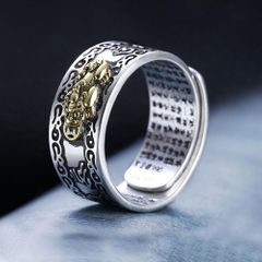 Buddhist Jewelry Women Men's Gift Creative Exquisite Ring Domineering Pixiu Feng Shui Amulet Wealth Good Luck Adjustable Ring Silver one size