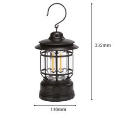 LED Camping Light Outdoor Waterproof Hanging Lantern Tent Lamp Barn Style Rechargeable Warm Night Light Black
