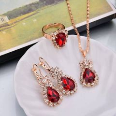 Fashion Income European and American Jewelry Pendants Earrings Ring Sets Fashion Bridal Decoration Colorful Three Piece Gifts Red one size