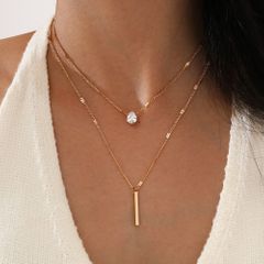 Simple Crystal Geometric Gold Color Pendant Necklace Set for Women Charms Fashion Square Rhinestone Female Vintage Jewelry 2022 rose gold as picture