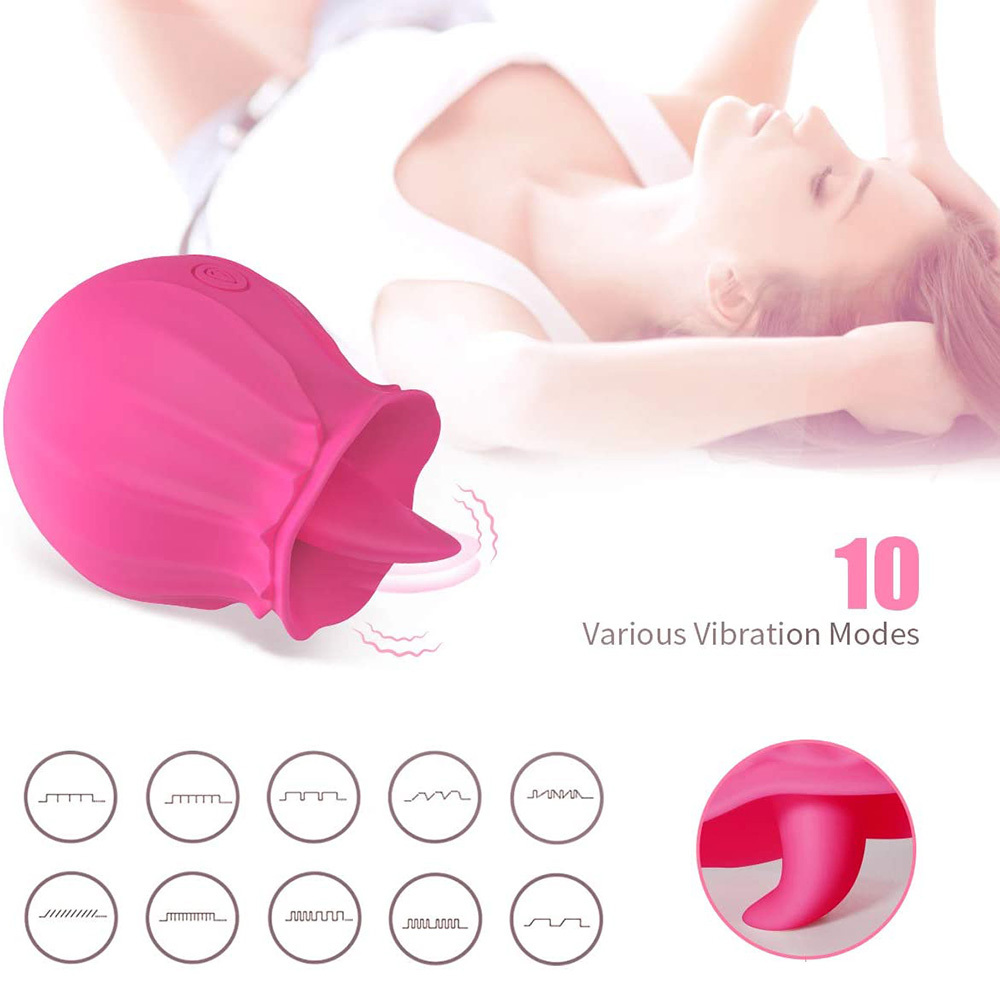 Rose Shape Dildo Toys For Women Vibarater Tongue Vibrant Licker Vagina Stimulator 10 Modes Oral Clitorals Stimulator Adullt Personal Care Sex Products
