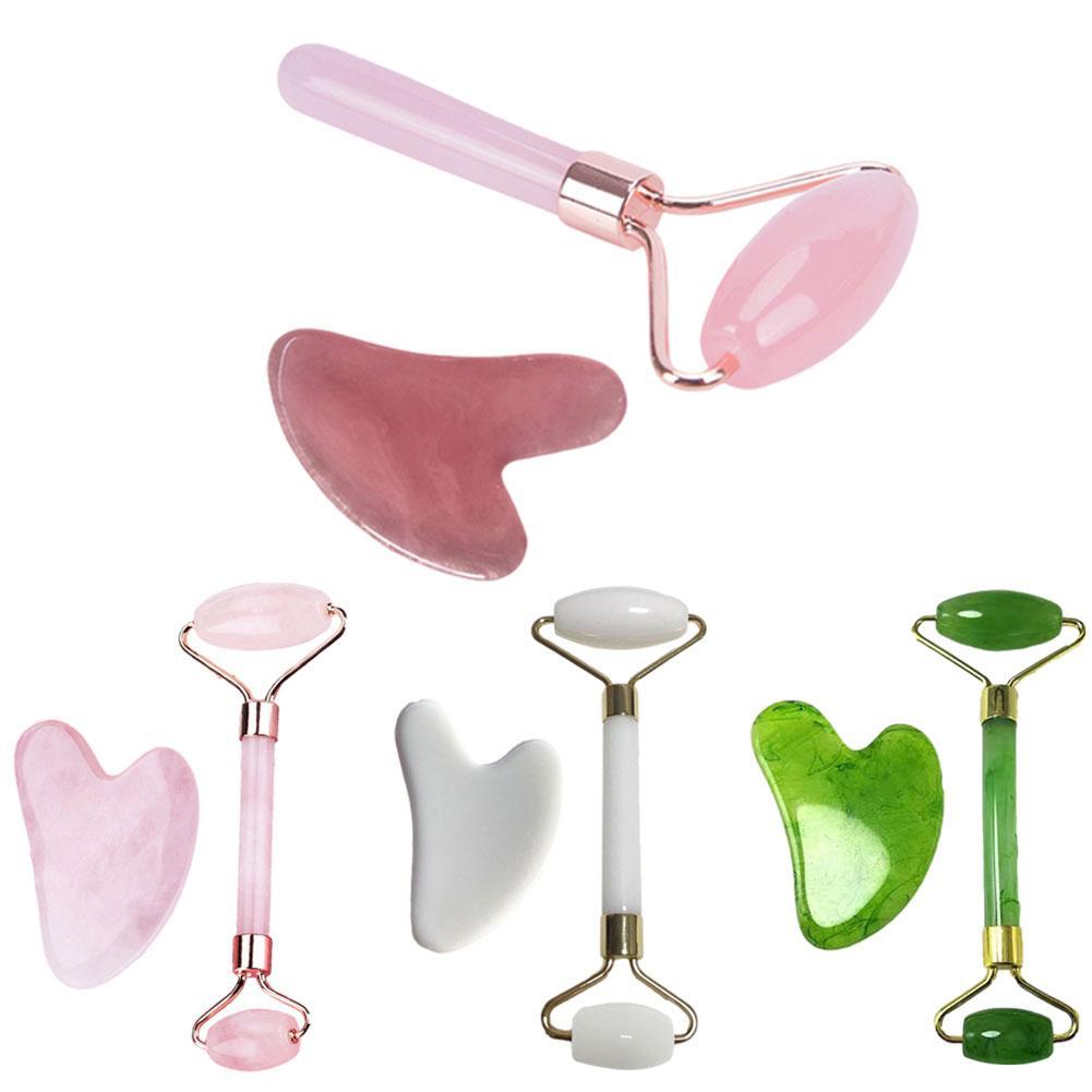 2PCS/Set Kamien Gua Sha For Face Massage Rose Resin Face Massage Roller Gua Sha Scraper Board Face  Skin Care