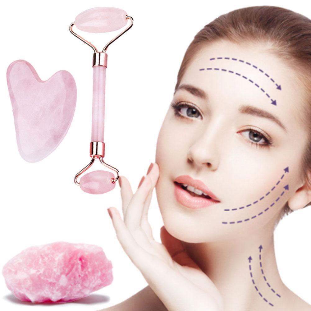 2PCS/Set Kamien Gua Sha For Face Massage Rose Resin Face Massage Roller Gua Sha Scraper Board Face  Skin Care