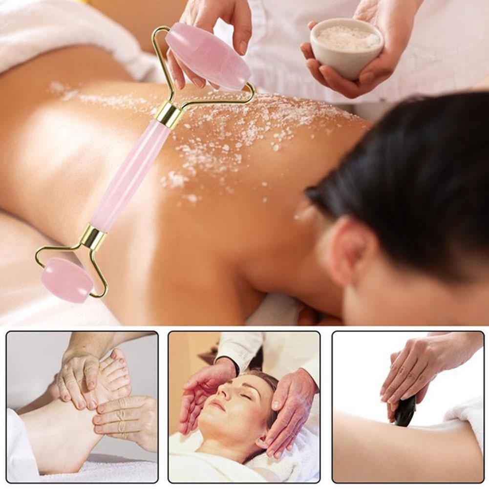 2PCS/Set Kamien Gua Sha For Face Massage Rose Resin Face Massage Roller Gua Sha Scraper Board Face  Skin Care