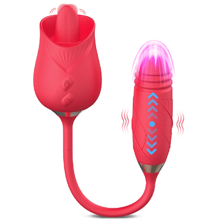 Rose Vibrator 10 Speed Thrusting Dildo Clit Nipple Oral Pussy Licking Clitoris Stimulator Female Masturbation Sex Toys for Women Personal Care Sex Products