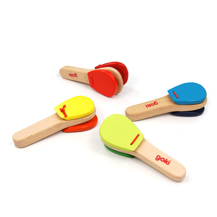 Wooden Castanets Percussion Handle Clapping Board for Baby Kids Musical Instrument Preschool Early Educational Learning Toys