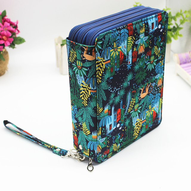 1pc Floral Pattern Large Capacity Pencil Storage Bag 120 Holes 3 Layer Square Pencil Case Kawaii Stationery Storage Box