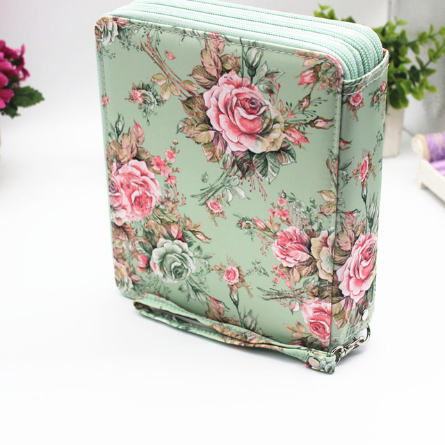 1pc Floral Pattern Large Capacity Pencil Storage Bag 120 Holes 3 Layer Square Pencil Case Kawaii Stationery Storage Box