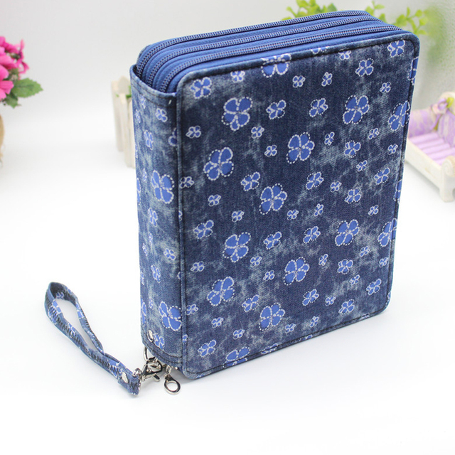 1pc Floral Pattern Large Capacity Pencil Storage Bag 120 Holes 3 Layer Square Pencil Case Kawaii Stationery Storage Box