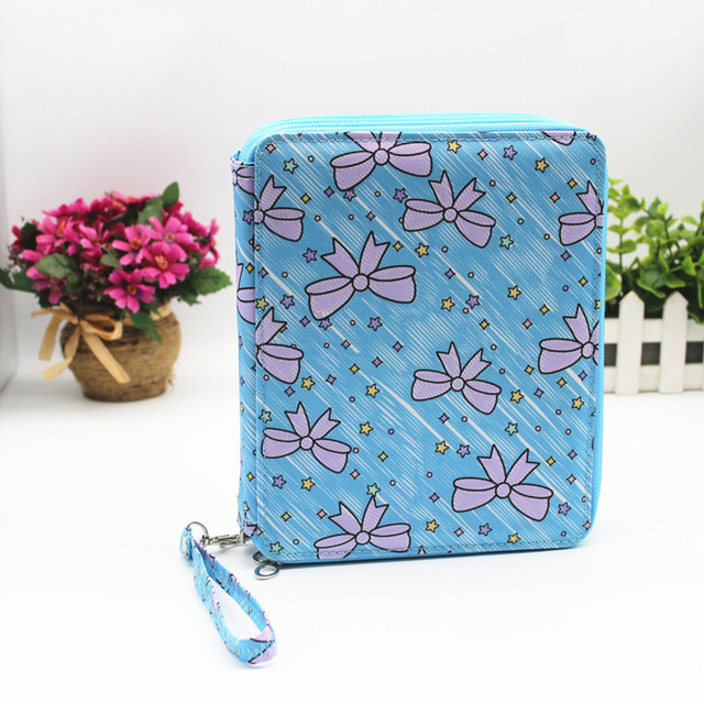 1pc Floral Pattern Large Capacity Pencil Storage Bag 120 Holes 3 Layer Square Pencil Case Kawaii Stationery Storage Box