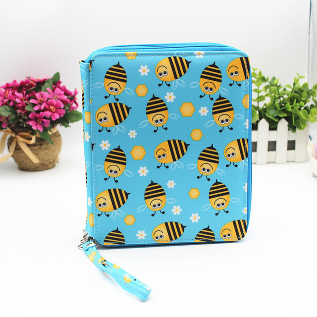 1pc Floral Pattern Large Capacity Pencil Storage Bag 120 Holes 3 Layer Square Pencil Case Kawaii Stationery Storage Box