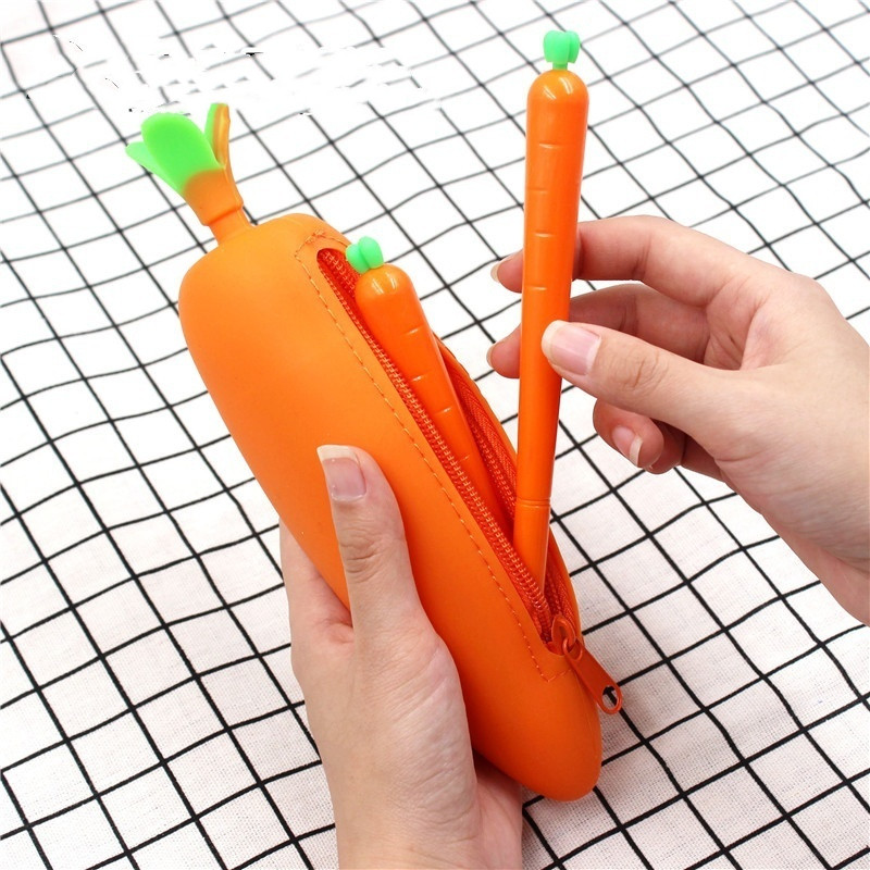 1 Pc Novelty Silicone Stationery Carrot Pencil Pen Case Students Prize Gift School Supplies