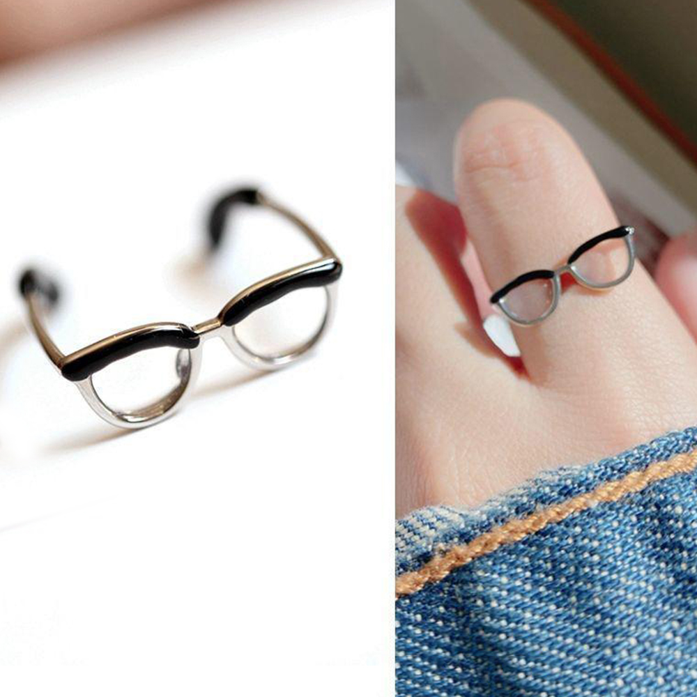 New Trendy Cute Minimalist Glasses Ring For Women Girls Open Couple Rings Adjustable Finger Jewelry Fashion Accessories