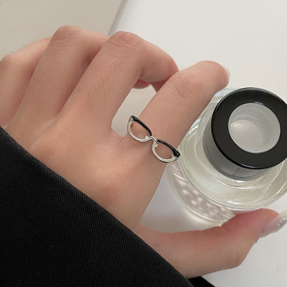 New Trendy Cute Minimalist Glasses Ring For Women Girls Open Couple Rings Adjustable Finger Jewelry Fashion Accessories