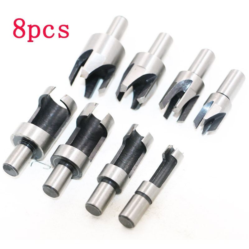 8pc Wood Plug Cutter Cutting Tool Drill Bit Set Straight And Tapered Taper 5/8" 1/2" 3/8" 1/4" Woodworking Cork Drill Bit Knife