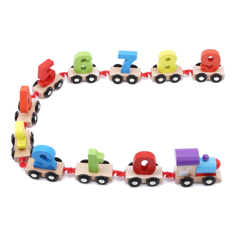 New Mini Digital Train Wooden Alphabet Number Educational Children Building Block babyTrain Railway Block Toy for Children