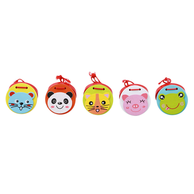 Cartoon Castanets Kids Baby Wooden Castanet Clapper Handle Musical Instrument Toy Preschool Early Educational Toys