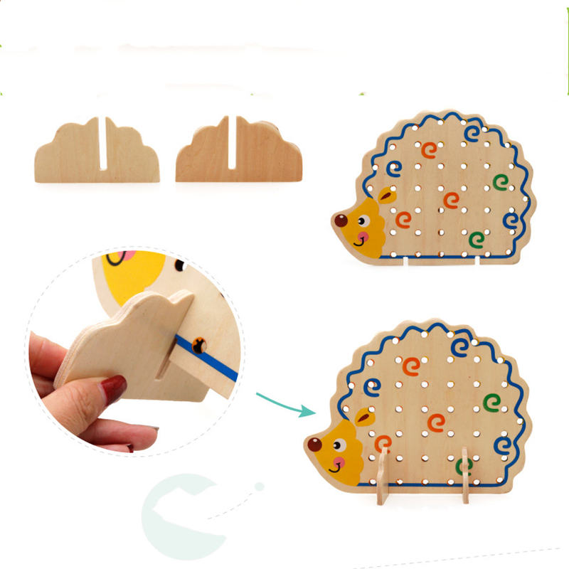 82Pcs Wooden Fruits Vegetables Lacing Stringing Beads Toys With Hedgehog Board Montessori Educational Toy Puzzle Toys Gift Kids
