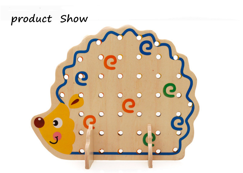 82Pcs Wooden Fruits Vegetables Lacing Stringing Beads Toys With Hedgehog Board Montessori Educational Toy Puzzle Toys Gift Kids